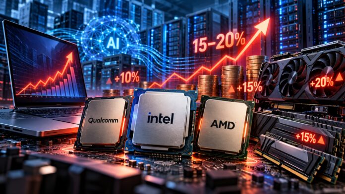 qualcomm-intel-amd-cover-a97481-002 Illustration accompanying a report on rising PC processor costs and their potential effect on laptop pricing.